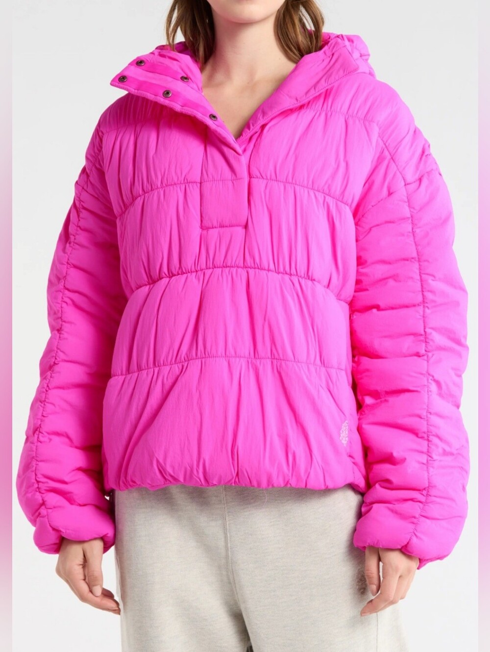 Free People We The Free Polly Puffer Pullover. Snap Half Placket Jacket